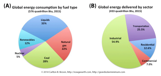 Global energy consumption by fuel type and sector